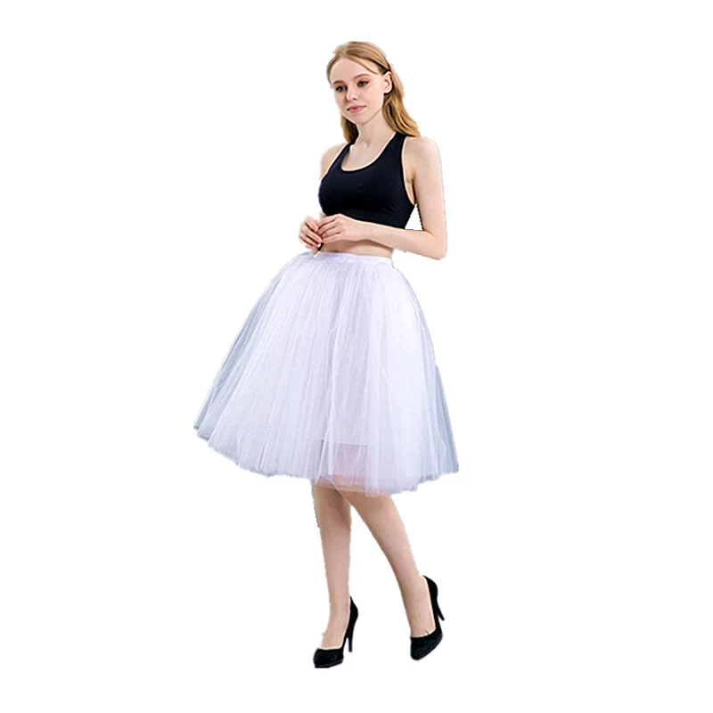 

Summer ladies five-layer mesh pleated petticoat princess style knee length slim soft casual tulle skirt party banquet petticoat
