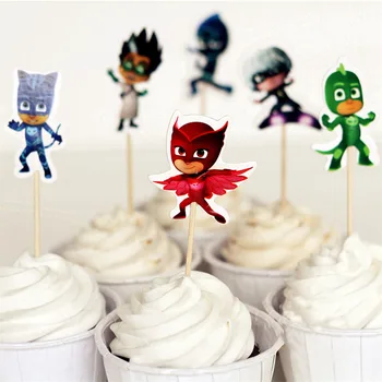 

NEW 24pcs/set Pj Masks Anime Figures Cake Card Fruit Plug-in Kids Birthday Party Supplies Plugin Pj Mask Decoration