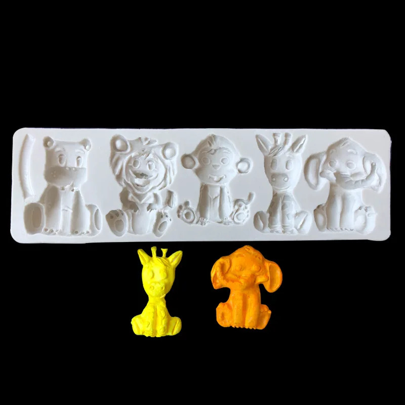 Animals Silicone Mold Elephant Lion Bear Giraffe Monkey Cupcake Topper Fondant Cake Decorating Tools Candy Clay Chocolate Mould silicone mold