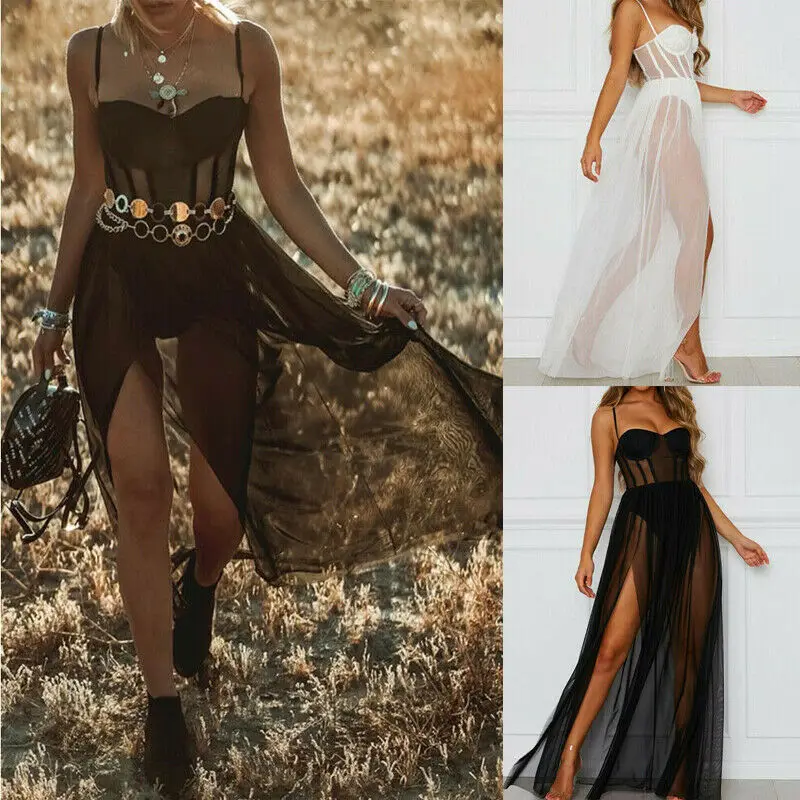 2020 NEW Women Mesh Sheer Sling Long Sleeve Party Club Maxi Dress Sundress Summer Beach Casual Bikini Cover Up 2020 NEW Women Mesh Sheer Sling Long Sleeve Party Club Maxi Dress Sundress Summer Beach Casual Bikini Cover Up