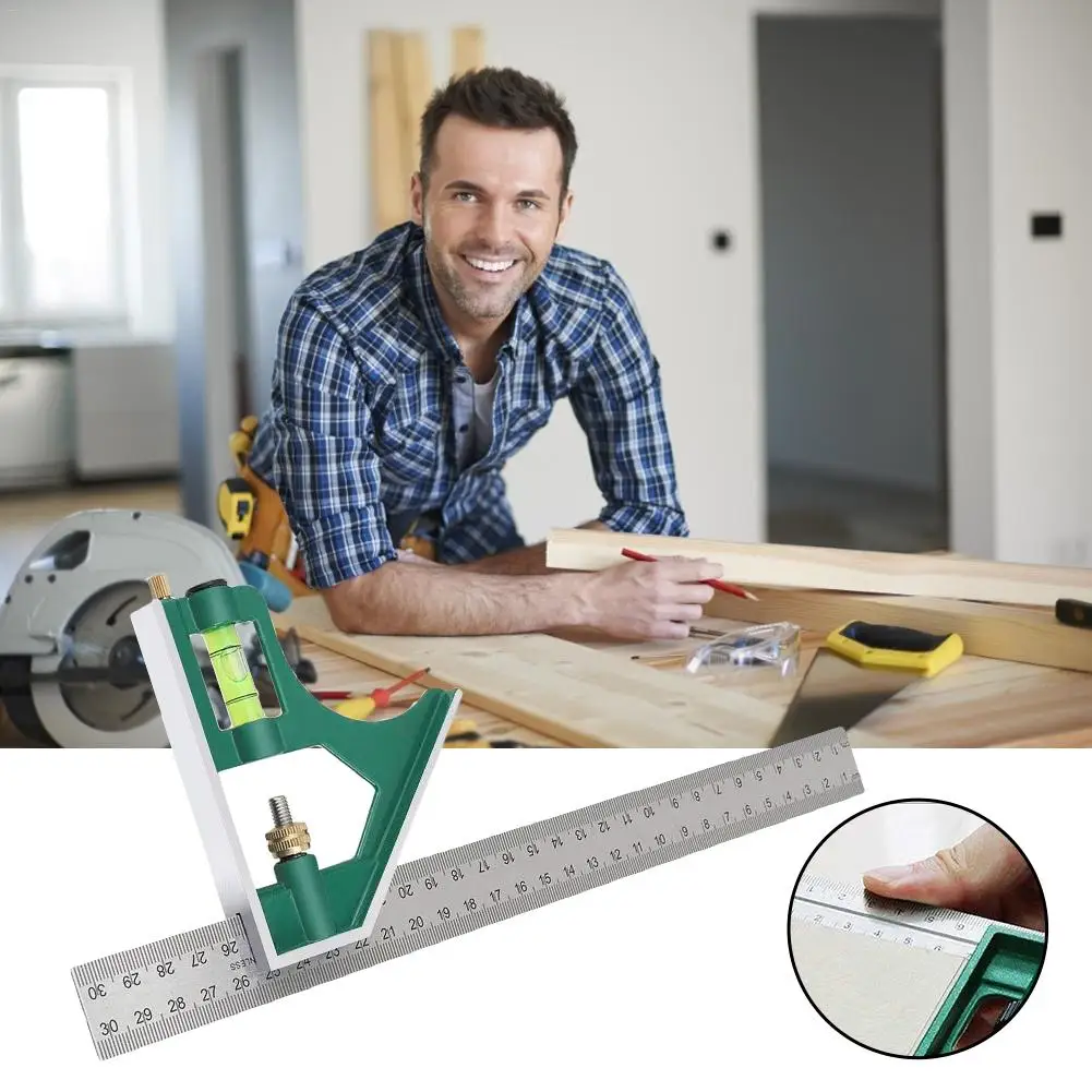 

300MM Square Ruler Multi-Function Stainless Steel Combination Measuring Tool With Adjustable Quadric Head Measuring Tools