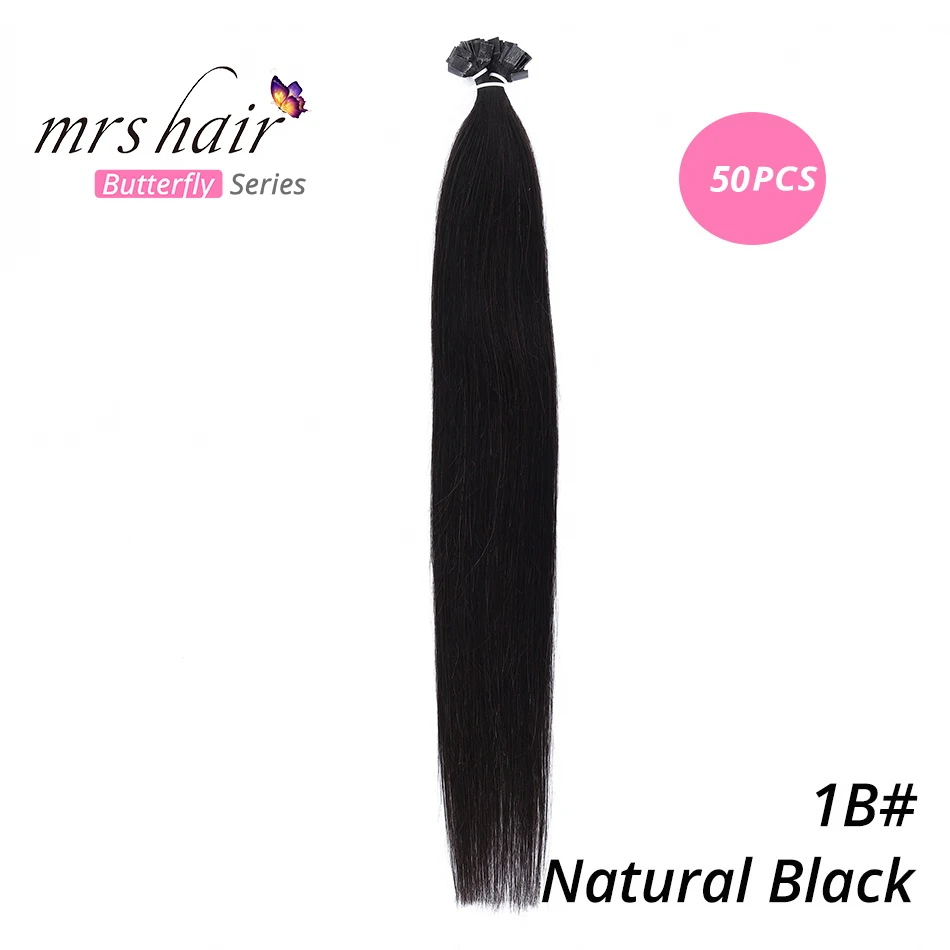 MRSHAIR предварительно скрепленные плоские волосы для наращивания 1" 18" Искусственные волосы одинаковой направленности прямые капсулы жидкий кератин волосы - Цвет: KFT1B-50