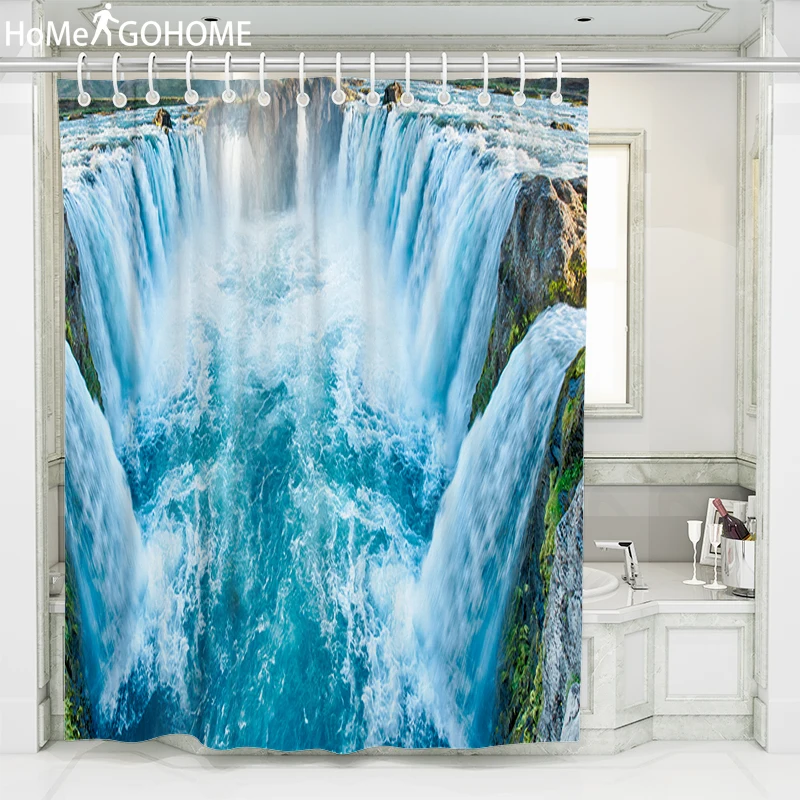 

Waterfall Shower Curtains for Bathroom HD 3D Printing Waterproof Curtains Fabric Polyester Bath Screen Home Decoration Modern