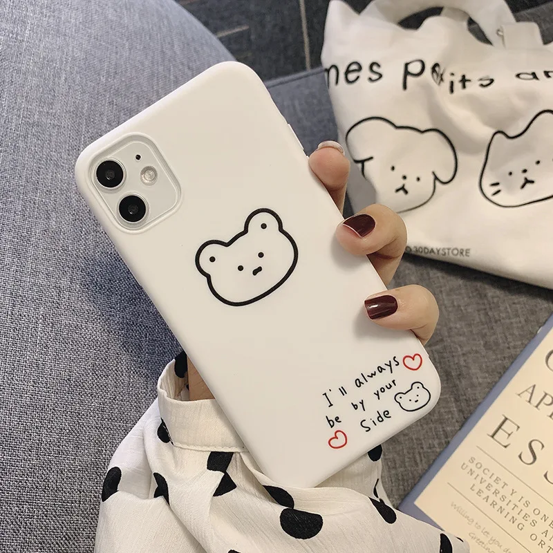 Retro bear diary art Stick figure Graffiti case For iPhone 11 Pro Max case Cute cover for iPhone XS Max XR X 7 8 Plus 7Plus Case