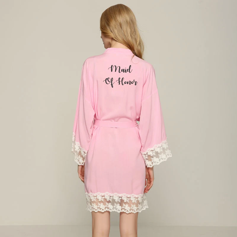 pink maid of honor Искусственный шелк хлопковое платье подружки невесты сексуальная одежда с кружевной отделкой Для женщин Свадебные вечерние халат одежда для сна, Ночная Сорочка Мать платье фрейлины - Цвет: pink maid of honor