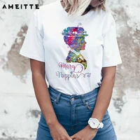 AMEITTE Summer Tops Watercolor Mary Poppins Portrait T Shirts Women's Fashion All-match Female White Tee Shirt 2