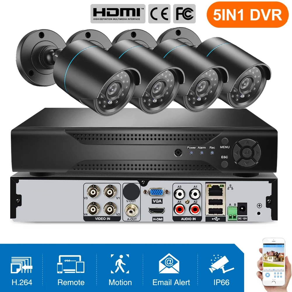 

New 720P/1080P AHD Security DVR CCTV Camera System With 4PCS Weatherproof Outdoor Camera US/UK/EU Plug