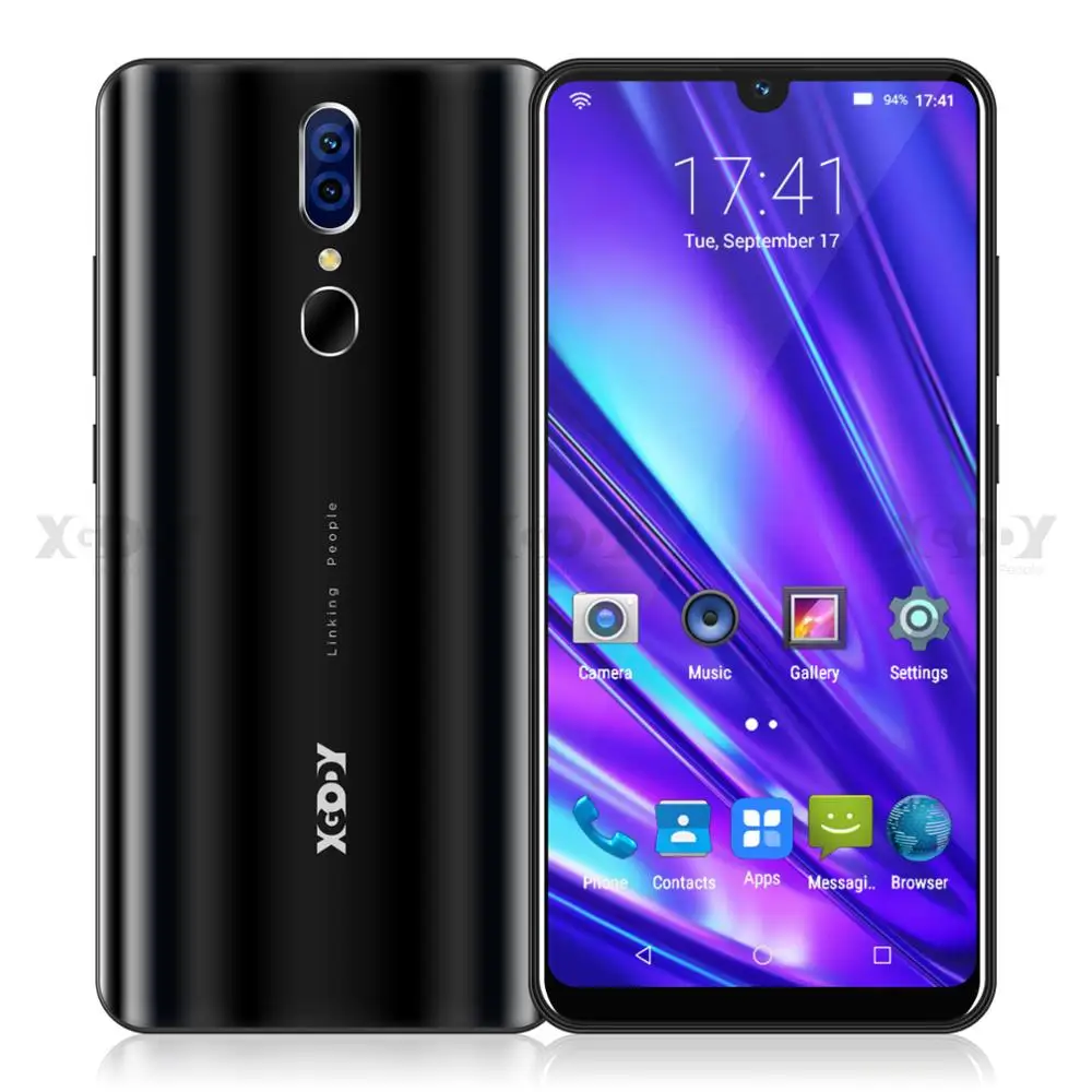 XGODY 9T Pro 3g мобильный телефон 2800 мАч 2 Гб 16 Гб 6,26 ''QHD экран MTK6580 четырехъядерный Android 9,0 капля полный экран смартфон - Цвет: Black