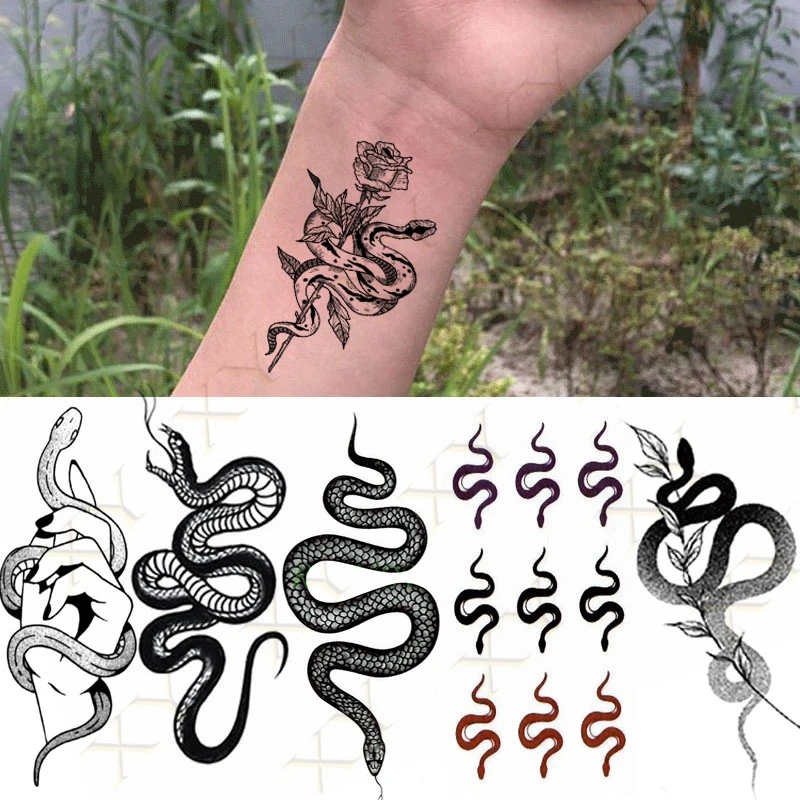 

Water Transfer Fake Tatto Sticker Rose Flower Snake Art Waterproof Temporary Tattoo Scorpion Animal Flash Tatoo for Woman Man