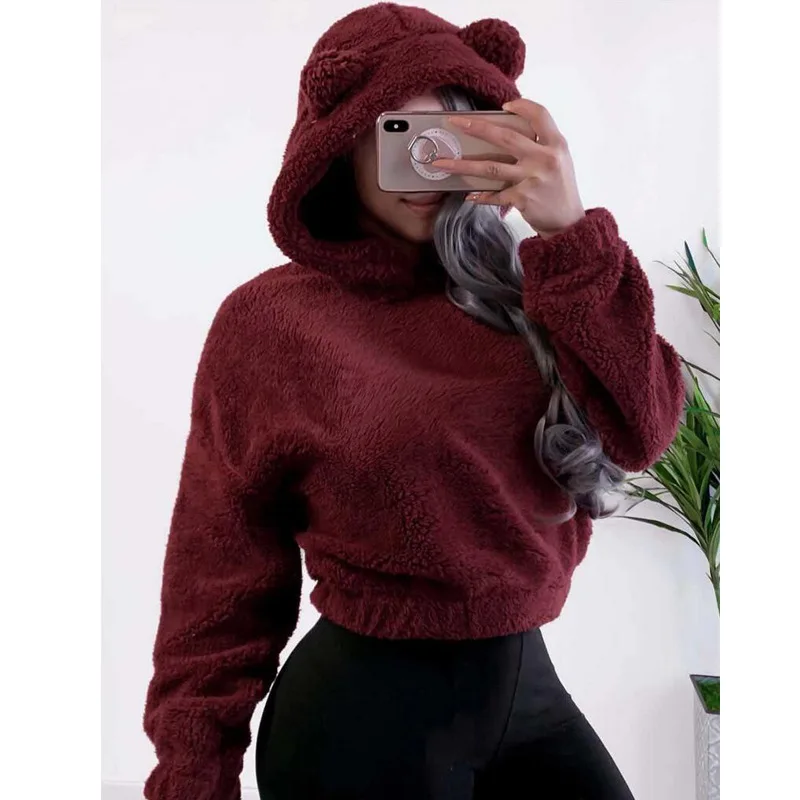 CHRLEISURE толстовки женские креативные стильные наборы с длинными рукавами с капюшоном одноцветные повседневные толстовки - Цвет: Red