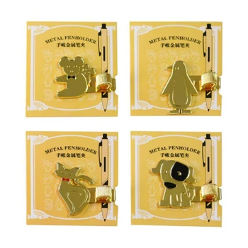 

1 Pcs Cartoon Animal Dog Penguin Cat Bear Metal Pen Holders Pen Clips for Pencil Pen Travelers Notebook Planner Book Stationery