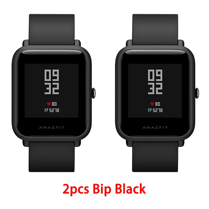 Black 2pcs Смарт-часы Amazfit bip с английским/испанским/русским мультиязычным спортом, глобальная версия фитнес-часов - Цвет: Black 2pcs