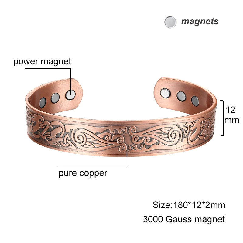 OKtrendy Pure Copper Bangles For Men Women Adjustable Cuff Wristband Magnetic Therapy Jewelry Carving Wide Bracelets Bangles