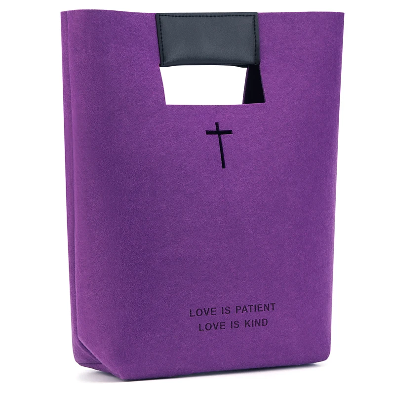 Bridawn Библейский чехол для переноски, войлочный Библейский чехол для женщин, кожаная церковная Сумка-тоут - Цвет: Purple