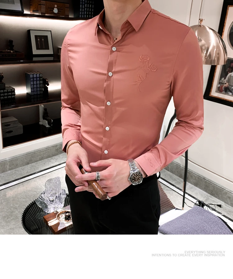 Camisa Masculina Новая Корейская мужская рубашка с вышивкой Kemeja Pria, приталенная Мужская рубашка с длинным рукавом, весна