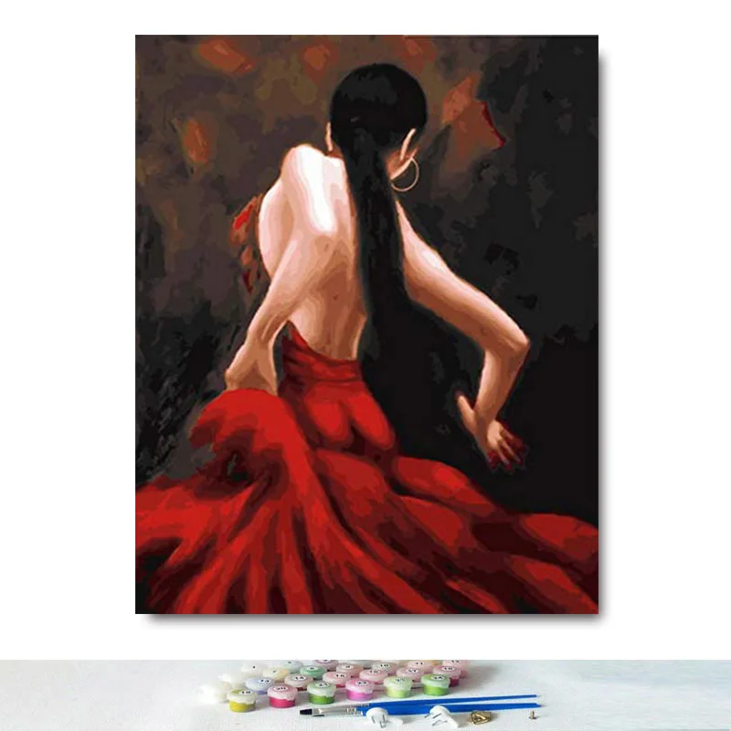 Diy краски по номерам картина Рисование по номерам с комплектами красная одежда Танцы девушки Декоративные Висячие краски ing - Цвет: 22648