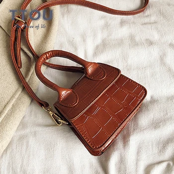

2020 New Fashion Women Mini Tote Handbag Stone Pattern Flap Female Messenger Crossbody Bag Simple Style Mini Lady Shoulder Bag