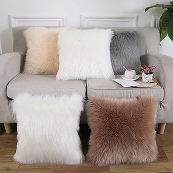 

Style Plush Pillowcase Wool Cushion Cover Sofa Bed Pillowcase Imitation Fur High Quality European 40x45cm