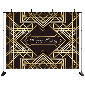 

Birthday Party Backdrop Black Golden Great Gatsby Banner Elegant Tasteful Photo Background Wall Setter Poster Decoration