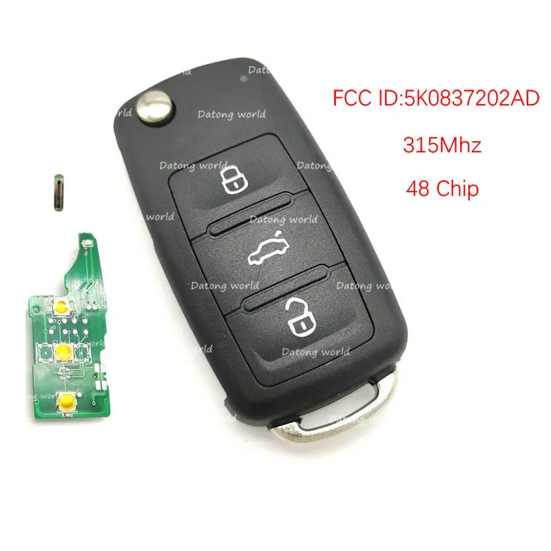 Datong World Автомобильный Дистанционный ключ для VW 315/433 МГц ID 48 чип 5KO837202AD 3 кнопки Авто умный пульт дистанционного управления пустой ключ