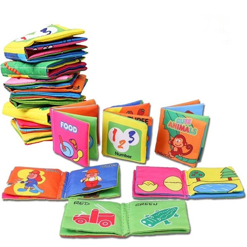 6 PCS Baby Mini Libro de tela suave de color educativo temprano 