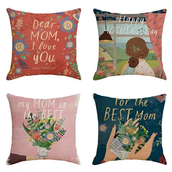 

MOTHER'S Day Flax Pillow Case Printed Car Sofa Bed Cushion Pillow Case Hand-Painted Wind Cute Pillow Case