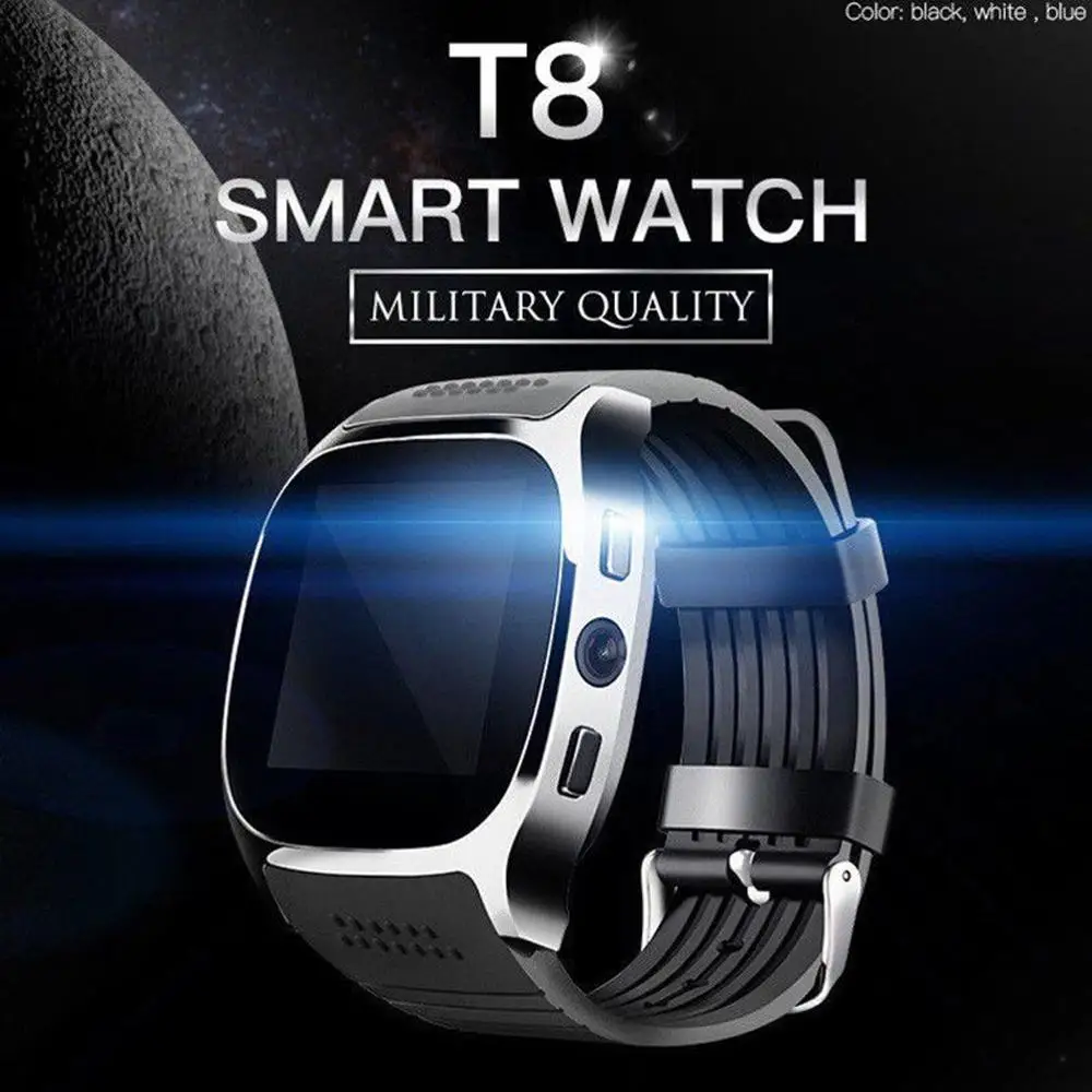 T8 Bluetooth Smart Watch With Camera Facebook Whatsapp Support SIM TF