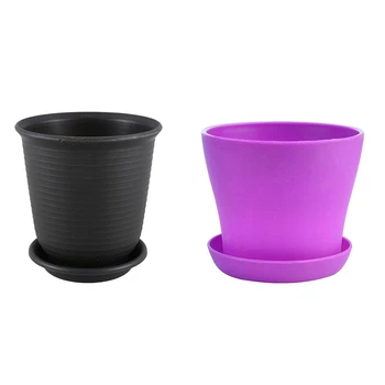 

18Pcs Plastic Planter Pots with Saucer, Seeding Nursery Planter Pot with Drainage Hole - 10Pcs 15.4Cm & 8Pcs 10Cm
