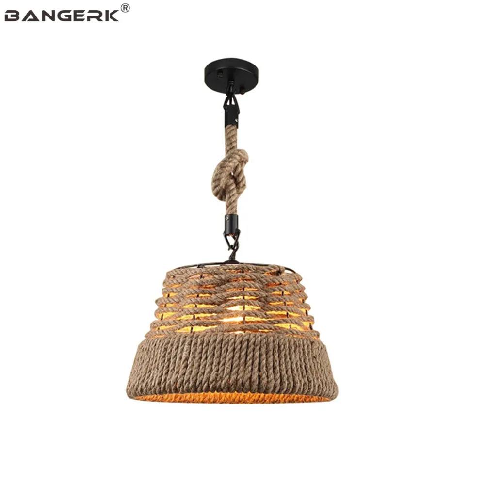 American Industrial Hemp Rope Iron Pendant Lamp LED Edison Vintage Hanging Lights Loft Decor Dining Room Bar Home Lighting | Освещение