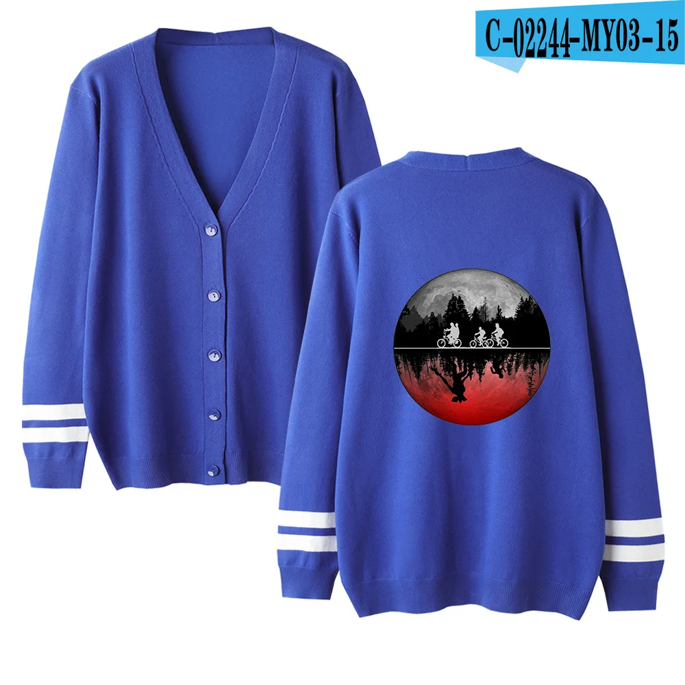 Странные Вещи v-образным вырезом мужской свитер-кардиган/Женская Горячая Мода navyblue Повседневный свитер Харадзюку странные вещи популярная куртка Топ - Цвет: blue
