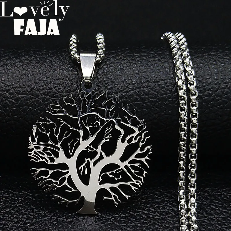 

2019 Tree of Life Stainless Steel Statement Necklace for Men Silver Color Necklace Jewelry acero inoxidable joyeria mujer N19723