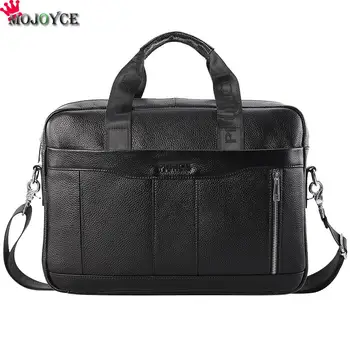 

Solid Color Briefcase Shoulder Messenger Bag Men Multi-function Genuine Leather Crossbody Handbag for Male Business Supply