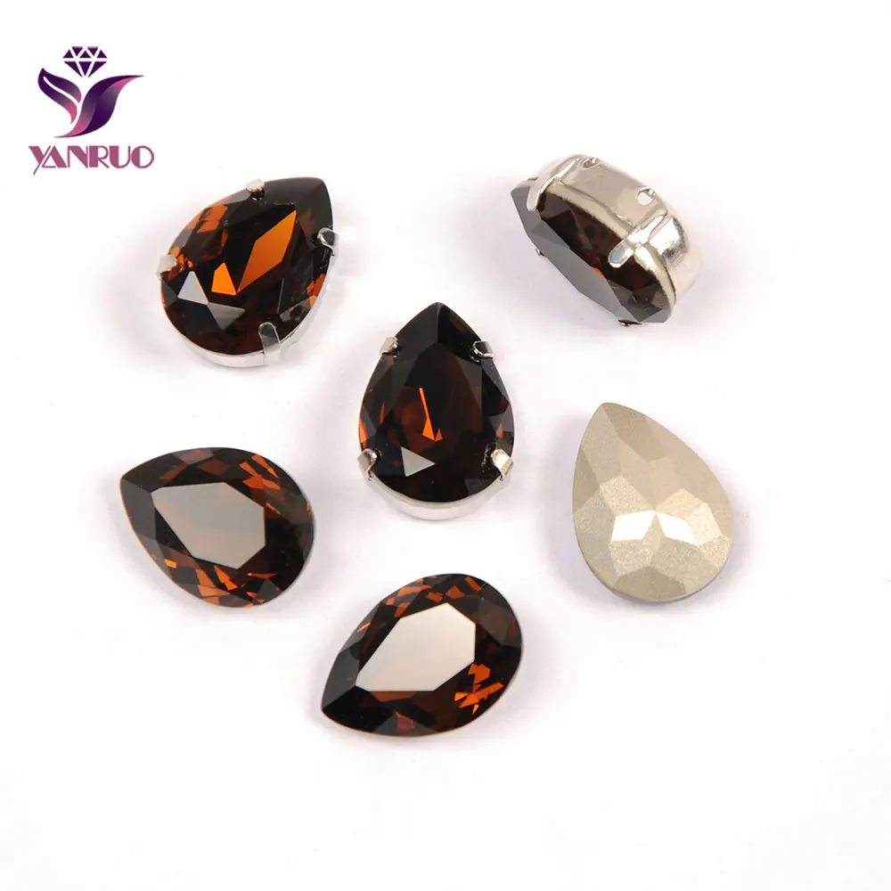 

YANRUO Water Drop Smoked Topaz Glass Fancy Claw Rhinestones Base Sewing Decor for Dress