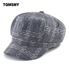 Британский стиль, Зимняя кепка для газетчика, мужские хлопковые Восьмиугольные шапочки, осенние шапки для женщин, клетчатый узор, Плоские береты, Boina Gorros