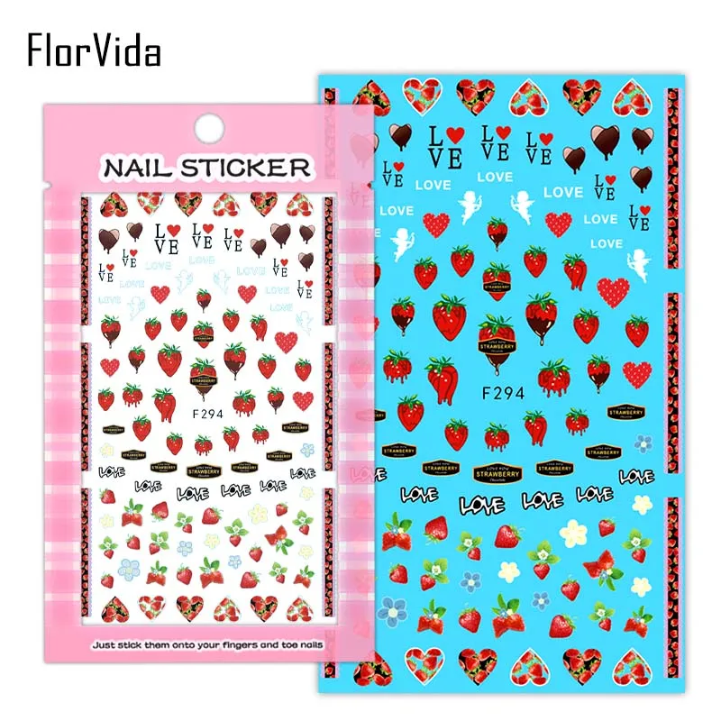 FlorVida F024 наклейки для дизайна ногтей цветы наклейки клей красочные черные белые для детей накладные ногти маникюр серии F