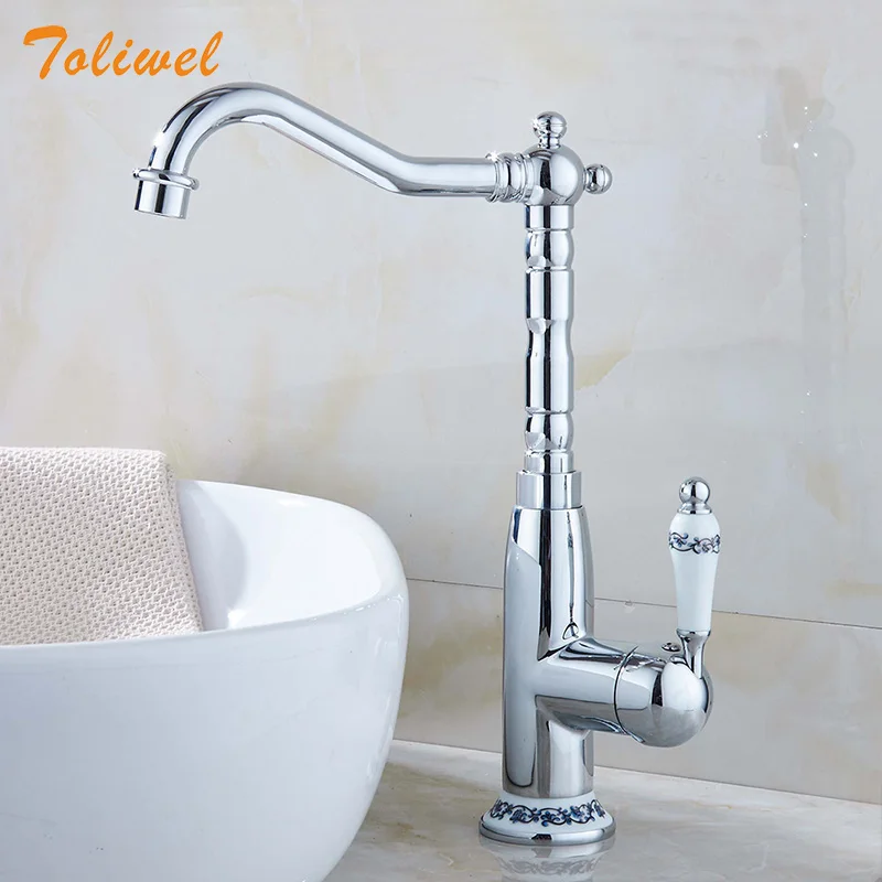 Bathroom Basin Faucet Brass Single Hole Deck Mounted Hot Cold Water Basin Kitchen Sink faucet Mixer Taps