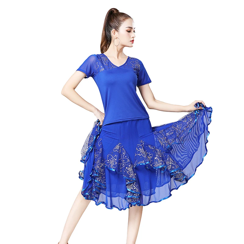 On Sale Professional Short Sleeve Modern Dancing Waltz Tango Long Dress Plus 3XL 