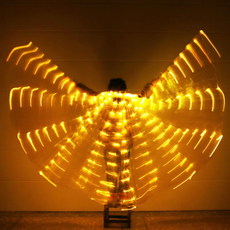 Светодиодный светильник для танца живота, крылья, крылья, костюм радужной расцветки, реквизит для сцены, светодиодный, крылья для танца с палкой - Цвет: Kids110cm-Yellow