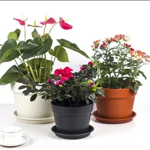 

4 Color Plant Flower Pot Plastic Round Grow Container Resin Self-absorption Garden Imitation Flowerpots With Tray Garden Decorat