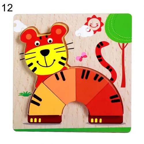 Tiger Мультфильм Медведь автомобиль животное деревянное 3D Chunkyed Настольная Игра-Головоломка Развивающие детские игрушки новинка - Цвет: Tiger