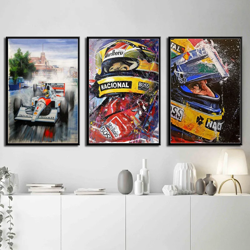 Art Decor Pittura A Olio Ayrton Senna Sport Racing Star Champion Wall Art Canvas Painting Silk Poster