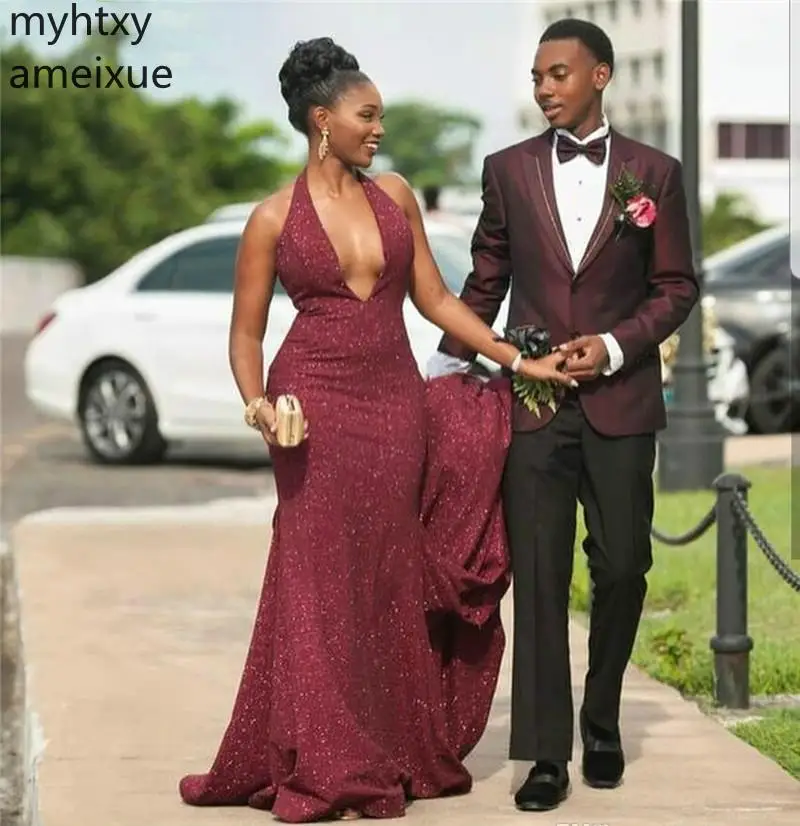 

2019 New Arrival Red Prom Dresses Sleeveless Floor-length Sweep Train Mermaid Natural Sequin Backless Plus Size Custom Dress
