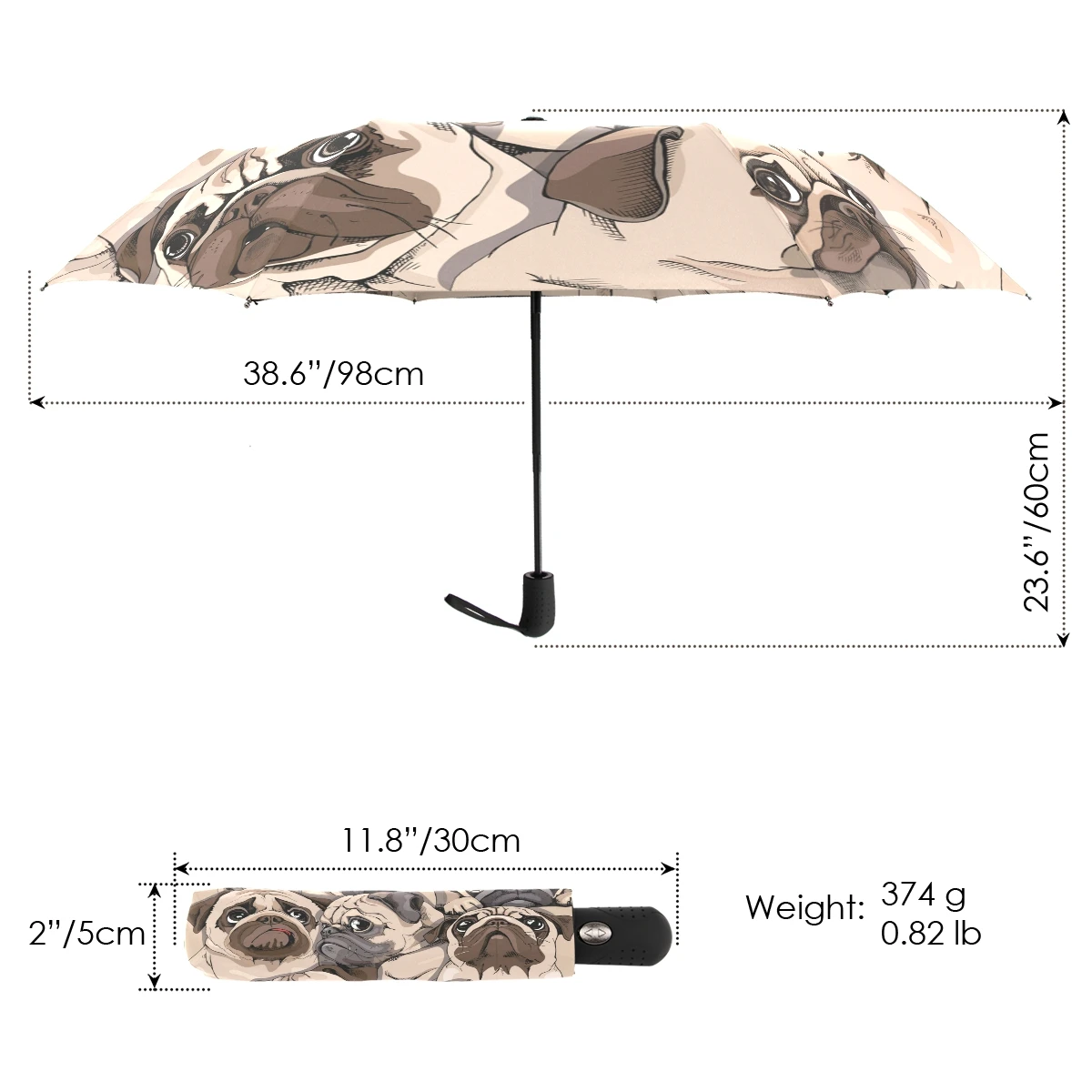 Полностью автоматический зонт, забавные мопсы, ветрозащитный складной зонт для мужчин и женщин, зонты от дождя, на заказ, Paraguas, 8 ребер