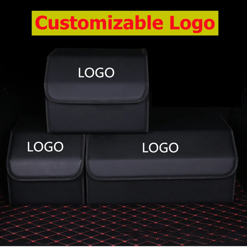 Universal Car LOGO Leather Trunk Organizer Box Foldable And Removable