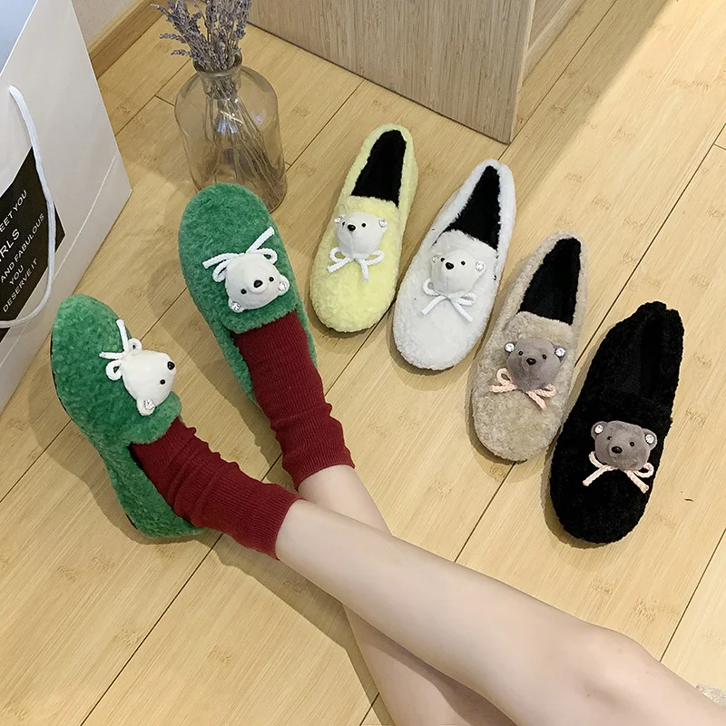 

Round Toe Shallow Mouth Loafers Fur Shoes Woman 2019 Dress Flats Women Modis Soft All-Match Women's Moccasins Casual Female