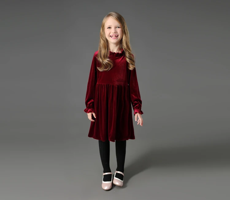 Детские зимние платья с длинными рукавами для девочек от 3 до 12 лет; бархатное элегантное вечернее платье для подростков; школьная детская Рождественская одежда - Цвет: wine red