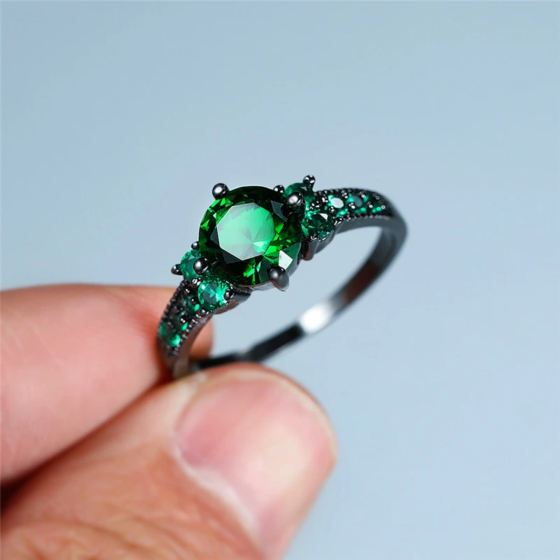 Luxury Female Small Green Round Stone Ring Vintage Black Gold Engagement Rings For Women Promise Love Wedding Band Ring Rings Aliexpress