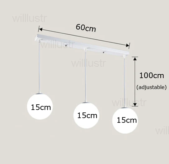 Подвеска в виде стеклянного шара, светильник, отель, офис, ресторан, кафе, спальня, столовая, молочно-белый шар, круглый подвесной светильник s - Цвет корпуса: L15cm x 3
