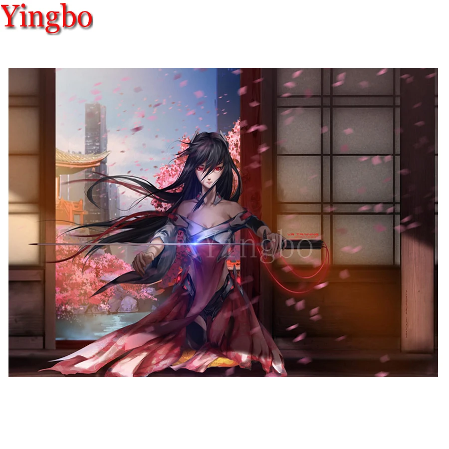 Diy diamond embroidery Samurai Katana Girl Japanese Anime painting full square mosaic 5d picture of rhinestone icons | Дом и сад