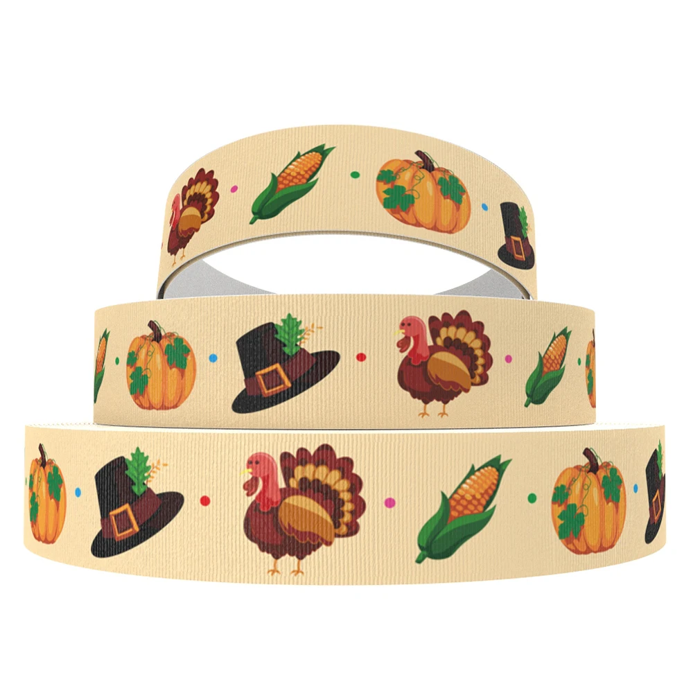 

David accessories 50Y 25mm Thanksgiving Cartoon Design Grosgrain Ribbon DIY Bow Material Home Decoration Ribbons tape,50Yc7807